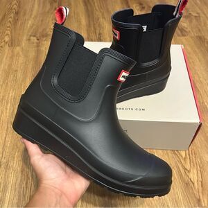 HUNTER black rain ankle boots booties shoes women’s 7 new